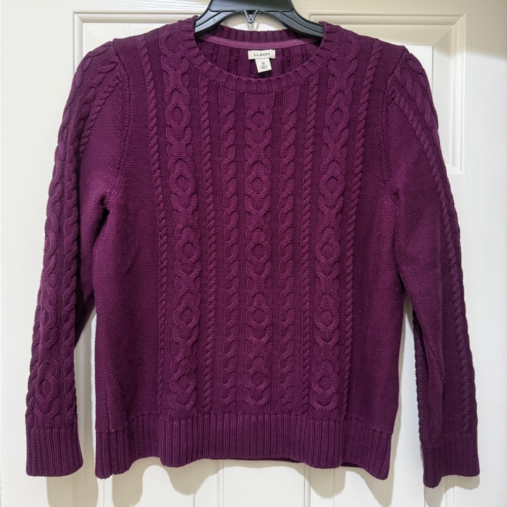 L.L. Bean Women's Petite Medium Rich Purple Cable Knit Sweater